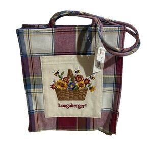 Vtg Longaberger Tote Lunch Bag Cotton Embroidered Bee & Flower Basket Logo Pouch